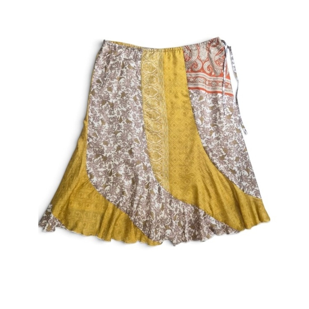 Sundance Silk Patchwork Midi Skirt Womens M Yellow Multi Paisley Boho Lagenlook